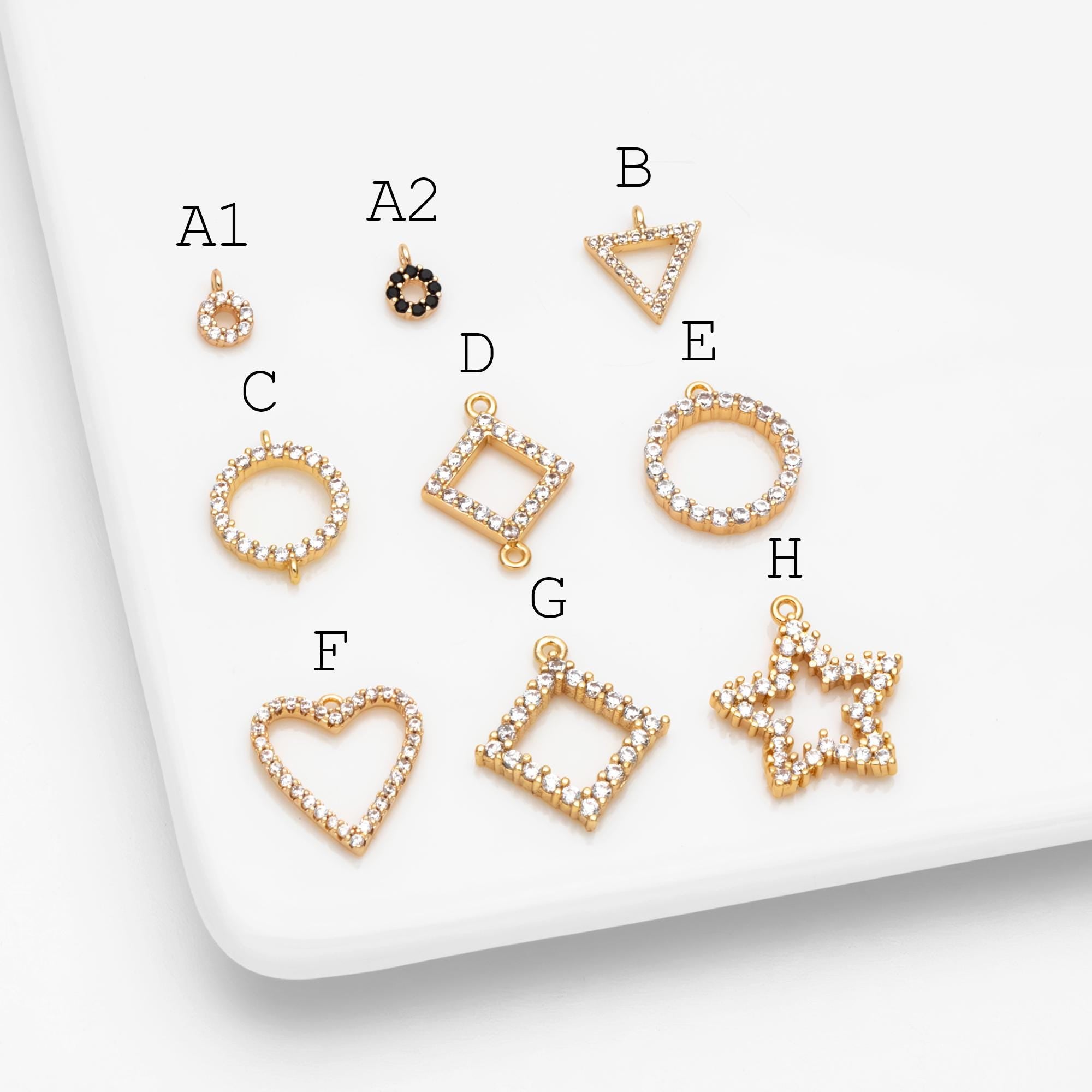 4pcs CZ Pave Gold Geometric Charms, Real Gold plated Brass, Earring Charm Connectors (GB-376)